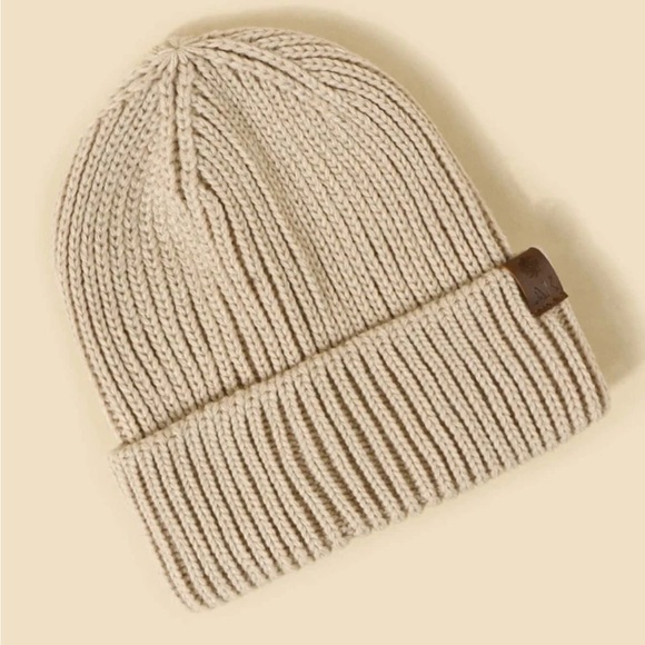 Accessories - Cream Ribbed Knit Beanie